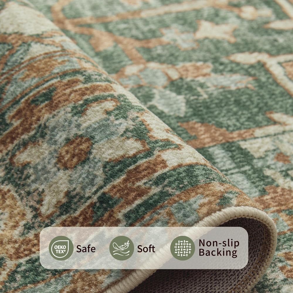 Rugxara 10x14 Area Rugs for Living Room Large Washable Rug, Green/Brown - Image 5