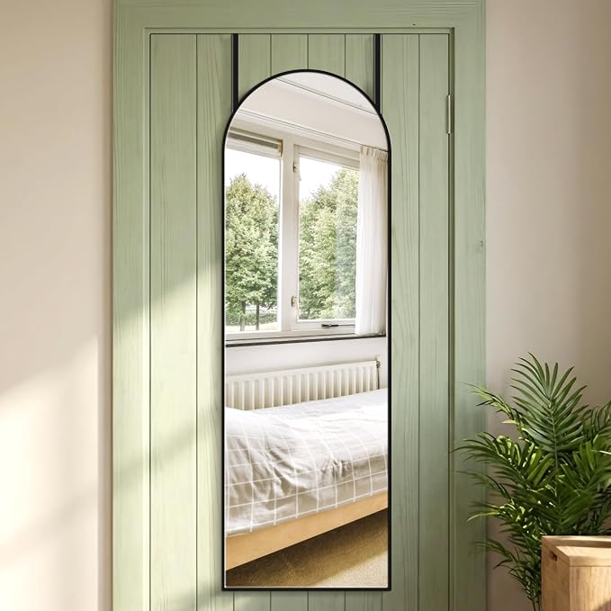 Black Arched Over The Door Mirror for Hanging, 47x14 Full Length Mirror by ALPEN