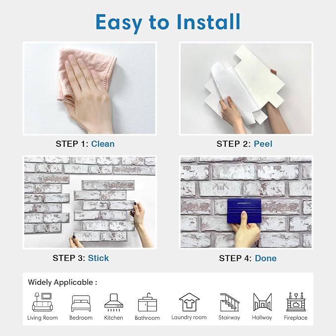 COMSTICKC 3D Peel and Stick Faux Brick Wall Panels for Quick DIY Wall Decor | Retro Gray White, 10 Pcs 11.8" x 11.8", Not Real Brick, Small Size Brick, Thin PVC Decorative Wall Sticker, Cover 9.7 sq ft - Image 9