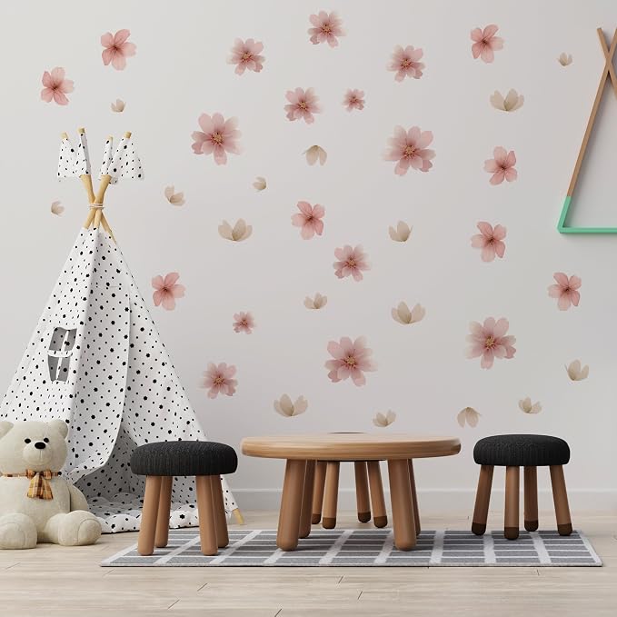 Flower Wall Decals - Peel and Stick Floral Flowers Wall Stickers,Removable Pink Flower Home Decor Art for Living Room, Girls Bedroom, Nursery Decor Wall Corner Decor (Pink Flower Wall Decals) - Image 5
