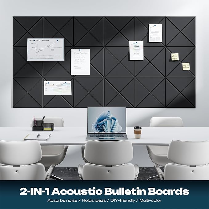 Sonicism 12 Pack X-Lined Acoustic Panels with Self-Adhesive, 12"X 12"X 0.4" Sound Proof Foam Panels, Decorative Soundproof Wall Panels, Sound Absorbing Tile for Home & Offices, Black - Image 3