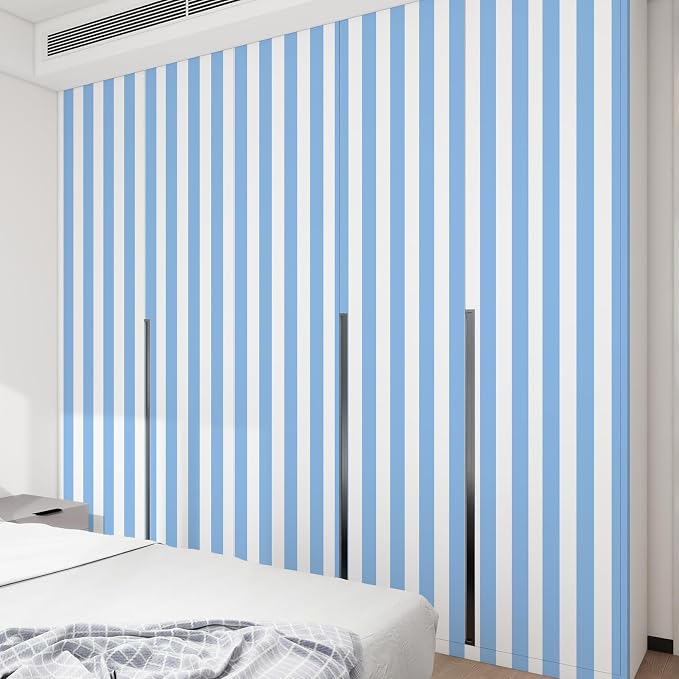 Blue and White Striped Wallpaper Peel and Stick Wallpaper Self-Adhesive Removable Waterproof Wall Paper for Walls Modern Vinyl Film 17.3”x200” - Image 7
