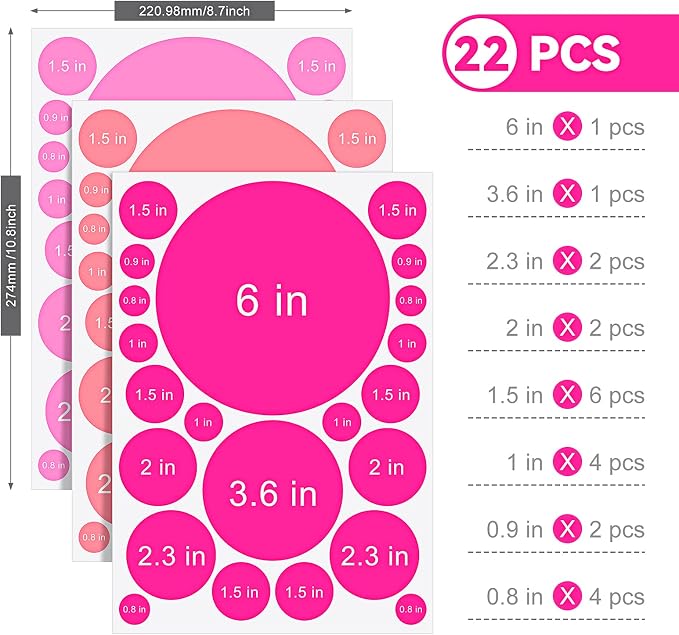 Zonon 264 Pcs Pink Polka Dot Wall Decals, Circle Vinyl Peel and Stick | Removable Stickers for Nursery Bedroom Playroom Classroom, Colorful Circle Design, Easy Apply and Reposition, Safe Vinyl - Image 2