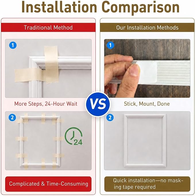 Peel and Stick Wall Molding Set, 2 Frames, 16 x 20 Inch | Two 16 x 20 in pre-cut frames add simple decorative detail to doors, cabinets, entryways, and small accent walls. - Image 6