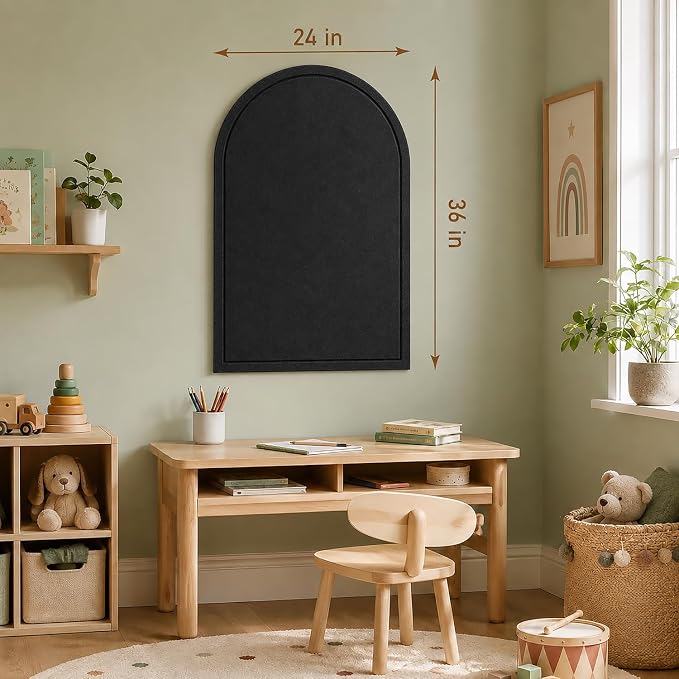 Large Arched Felt Bulletin Board, Sized 36" x 24" for Office & Wall Decor – 6 Customizable Adhesive Tiles with Pins are Perfect to Display Your Photos (Black-B) - Image 7
