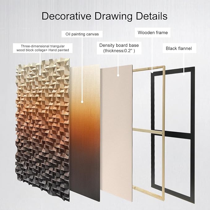 LIUZEYUE Large Textured Wood Wall Art Featuring Organic Cube Texture | textured wall art for hotel lobby; sand and dark brown, wood relief depth; hotel lobby neutral-tone backdrop; 35.4 x 70.9 in - Image 4