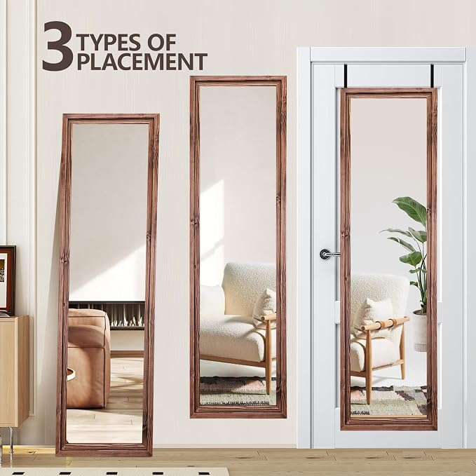48"x14" Door Mirror, Rustic Full Length Mirror, Over The Door Hanging Mirrors Full Length, Wooden Hanging Mirrors for Bedroom, Bathroom, Brown - Image 4