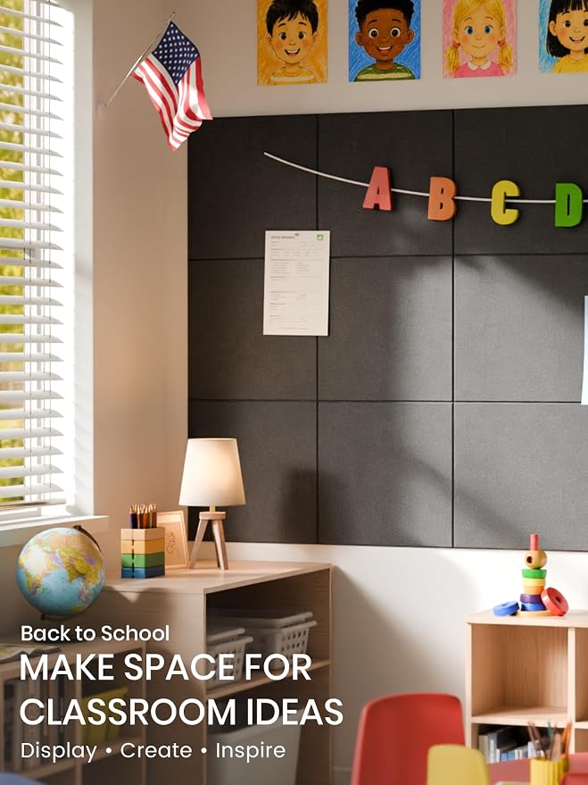 Bumusty 48"x 36" Large Felt Bulletin Board Tiles, Charcoal Gray | 12-Pack Cork Board Alternative, Wall Decor, 30 Pushpins, 60 Adhesive Tabs, Vision Board, Office, Classroom, Home, Dorm - Image 5