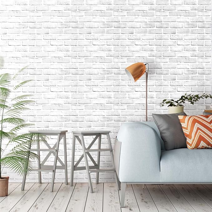Hopeak White Brick Wallpaper Peel and Stick Wallpaper Waterproof and Removable Good for Home Decoration and Furniture Renovation 17.5 x 118 Inches - Image 3