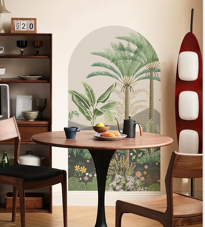 Large Jungle Green Tropical Arch Wall Decals Peel and Stick 63"x 34.2" | Botanical Tropical Landscape Wall Sticker Earth Tones Woodland Wall Decal Accent Bed Art Decor for Bedroom Living Room - Image 5