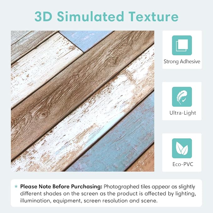 Commomy Faux Wood 3D Wall Sticker Peel and Stick Tiles 10 Pcs 11.8" x 11.8" | Ultralight Thin PVC Wood Grain Wallpaper Tiles for Quick DIY Wall Paneling Decor(9.7sq.ft) - Image 3