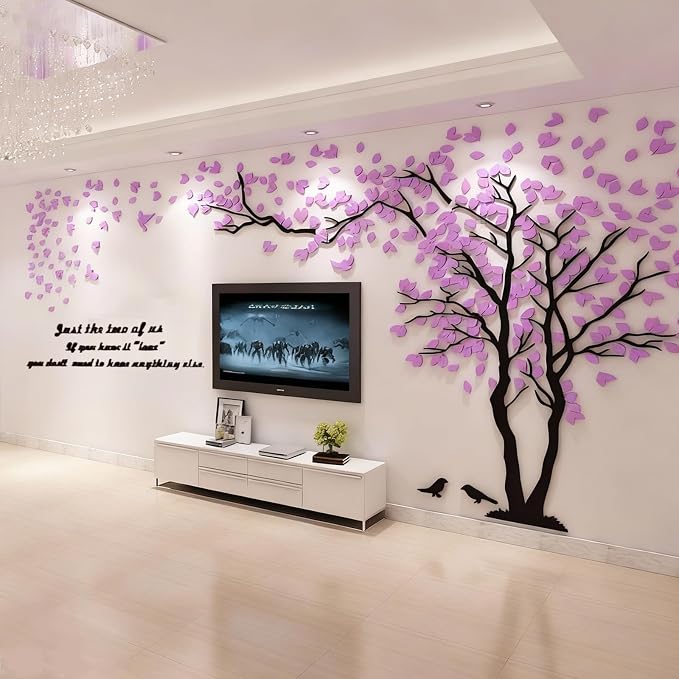 Family Tree Wall Decor Decals - DIY 3D Tree of Life Wall Art Large Decal Stickers Silver Decor Living Room Mural for Bedroom Hallway Home TV Background (Purple Right,XL-158X79in) - Image 5