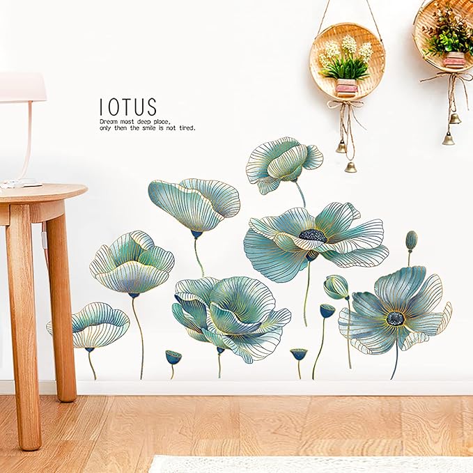 Green Lotus Wall Decals Peel and Stick Wall Stickers Removable Decal Wall Decor for Bedroom Living Room Classroom Office - Image 9