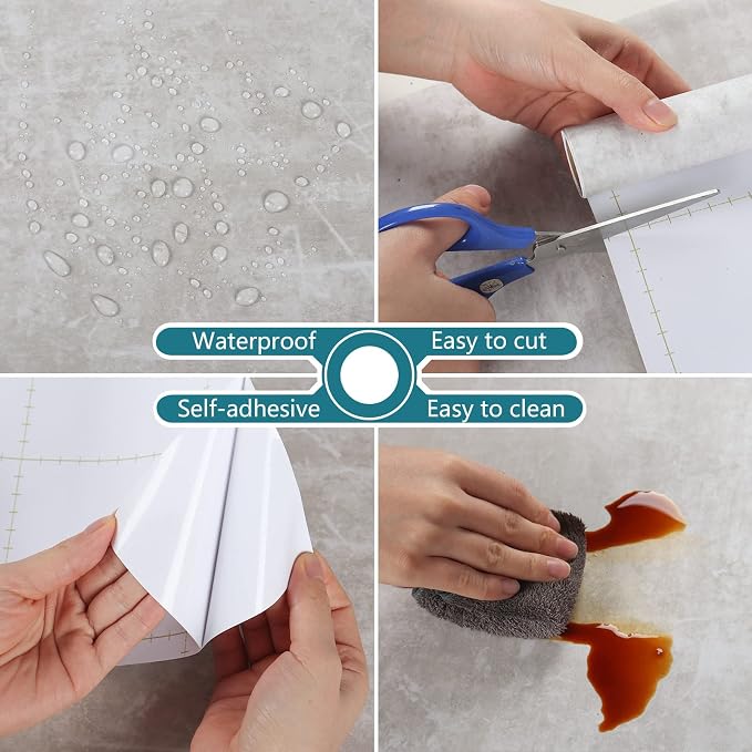 VEELIKE 15.7''x118'' Concrete Wallpaper Peel and Stick Textured Limewash Wallpaper for Bedroom Bathroom Wall Removable Self Adhesive Concrete Contact Paper for Countertops Waterproof Cement Wall Paper - Image 9
