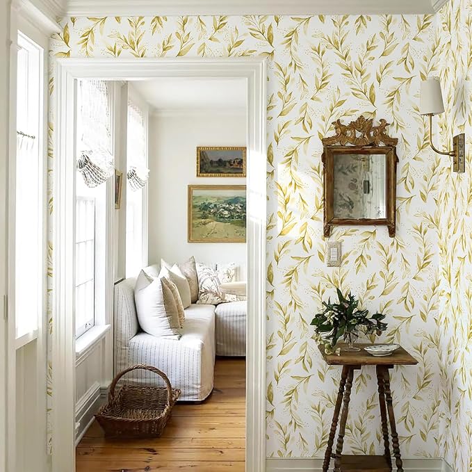 Livebor Leaf Peel and Stick Wallpaper Olive Leaf Contact Paper17.7in x 118.1in Sage Floral Wallpaper Peel and Stick Floral Leaves Contact Paper Modern Farmhouse for Bedroom Neutral Decorative - Image 9