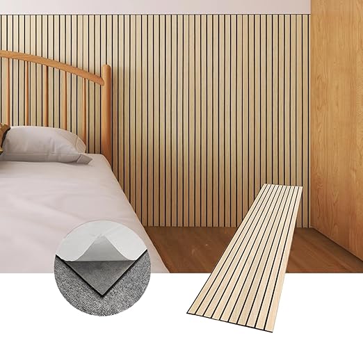 Modern Wood Slat Wall Panels, Peel and Stick Acoustic Panels, Self-Adhesive Wall Covering and Easy Installation, 8-Pack 47.24x11.81in. Natural Wood Finish (Oak) by eazart