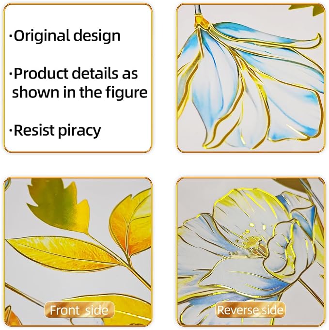 Blue and Gold Floral Wall Decals with Butterflies and Dragonflies, Large Flower Wall Stickers, 39.37x29.52 Inch, Bedroom Living Room Decor (Blue and Gold) - Image 4