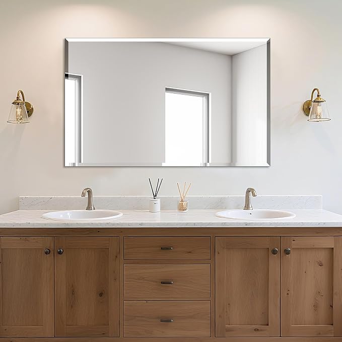 Frameless Wall Mirror Beveled Edge 48” x 30“ Bathroom Mirror for Over Sink by Ruomeng