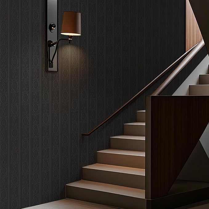 JiffDiff Black 3D Embossed Textured Peel Stick Wallpaper 17.3"x400" | Removable Renter Friendly Contact Paper, Waterproof Self Adhesive Wallpaper for Bedroom, Bathroom, Decor,48 sq. - Image 7