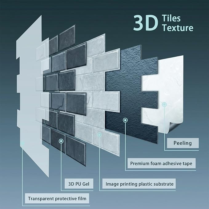 Arttown Peel and Stick 3D Wall Backsplash, 10-Sheet, 12" × 12" Marble Grey | Subway Tiles Self Adhesive Thicker Design Wall Tile Panel Wallpaper for Bathroom Balcony Kitchen Rental Housing - Image 5