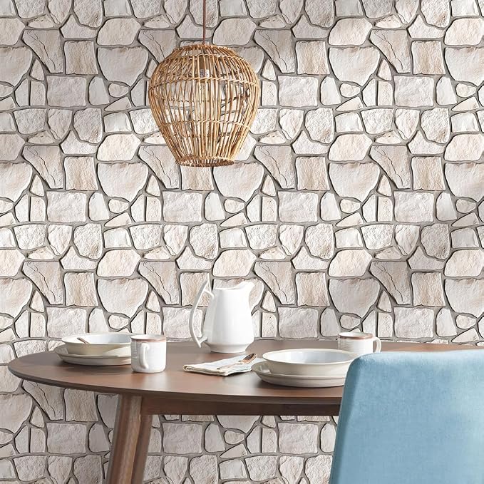 COMSTICKC 3D Peel and Stick Faux Stone Wall Panels for Quick DIY Wall Decor | Beige, 10 Pcs 11.8" x 11.8", Not Real Stone, Lightweight Thin PVC Decorative Tiles Wall Sticker Wallpaper, Cover 9.7 sq ft - Image 2