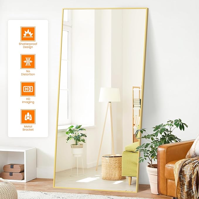 TRAHOME Full Length Floor Mirror 75"x35", Large Standing Body Mirror, Gold - Image 2