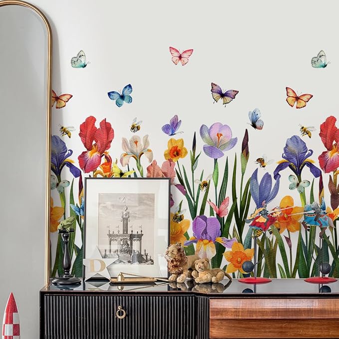 Runtoo Garden Flower Wall Art Decals Wildflower Floral Butterfly Wall Stickers Girls Bedroom Living Room Nursery Wall Decor - Image 3