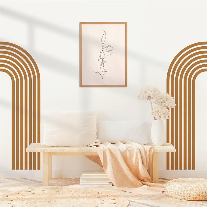 Brown Arch Wall Decals Large Minimalist Modern Wall Stickers Peel and Stick | Half arch line wall stickers, geometric decal, removable, vinyl wall art mural, self adhesive, for living room bedroom office by Kazova