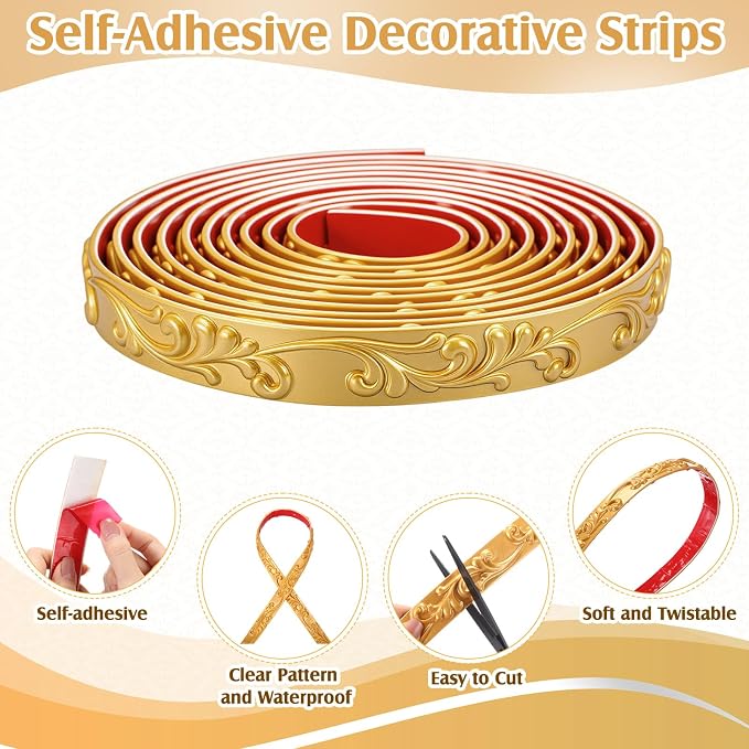 Champagne Gold Peel and Stick Crown Molding Trim, 13.1 ft X 1" - Image 4