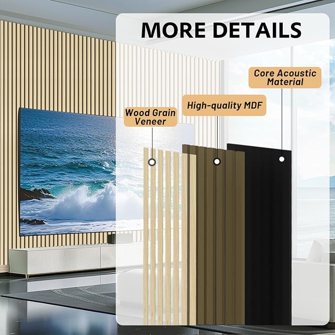 Ritollo Wood Panels for Wall and Ceiling, Acoustic Wood Wall Panels for Interior Wall Decor, 3D Slat Wall Panel/Fluted Sound Absorbing Panel (Oak, 94.5×11 (2 PCS)) - Image 4