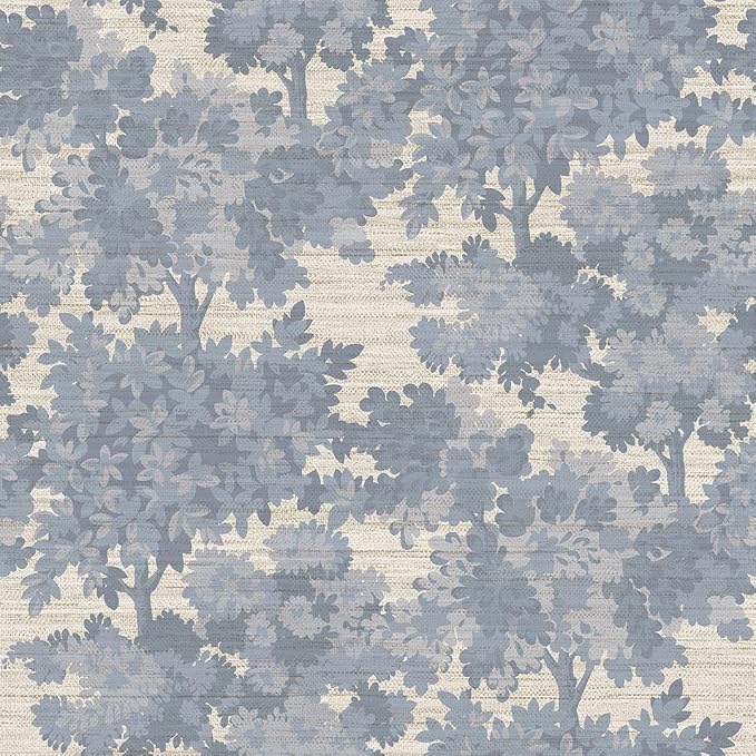 Tempaper Textured Blue Canopy Toile Faux Grasscloth Removable Peel and Stick Wallpaper, 20.5 in X 16.5 ft, Made in The USA by TempaperCo