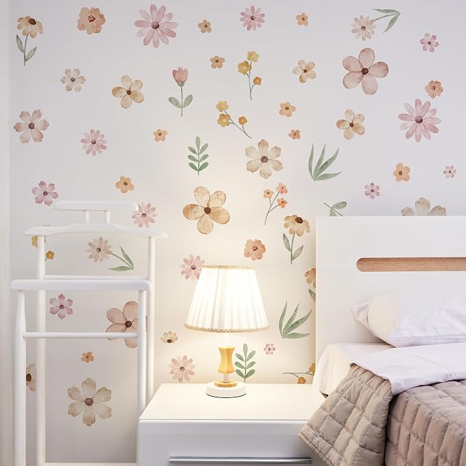 Boho Flower Wall Decals, Pink Watercolor Floral Art Sticker for Girls' Room, Bedroom, Nursery and DIY Cute Wall Decor (Cute Wildflower Decals) - Image 6