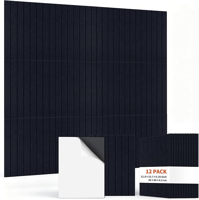 TO-TH Soundproof Wall Panels Self-Adhesive Acoustic Panel 12Pack, Navy Blue | 100% Polyester Fiber, Peel and Stick Wall Panels, 11.8"×15.7"×0.35", Reduce Echo, Interior Wall Decor for Studio, Home Garage by TO-TH