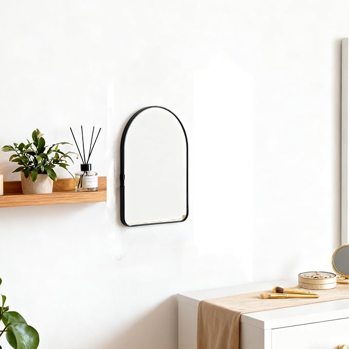 Funly mee Arched Wall Mirror, 7.9 x 11.8 inches, Wall-Mounted Plastic Mirror, for Bathroom and Vanity (Black, 7.9 x11.8) - Image 2