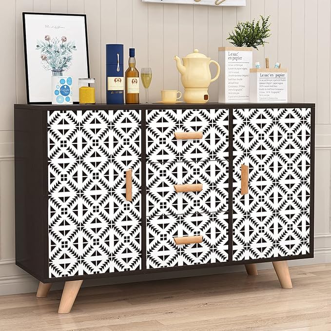 Jeweluck Black and White Geometric Peel and Stick Wallpaper 17.7” × 393.7” | Black and White Removable Wallpaper Peel and Stick Geometric Contact Paper Self Adhesive Wall Paper for Kitchen Vinyl Decor - Image 3
