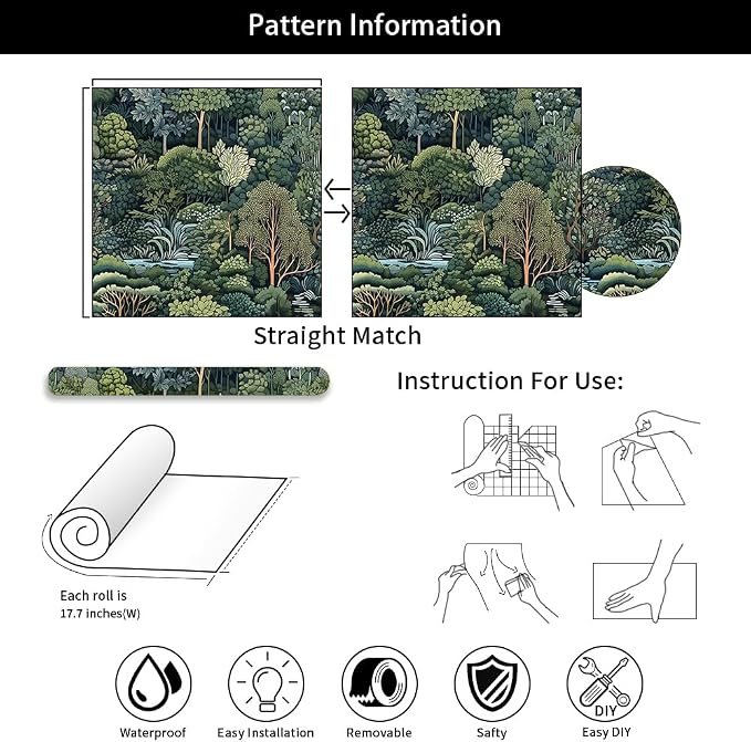 18"x236" Nature Forest Trees Rivers Peel and Stick Self Adhesive Wallpaper Removable Contact Paper Stick on Easy Peel Off Wall Paper for Kitchen Bedroom Bathroom Renter - Image 7