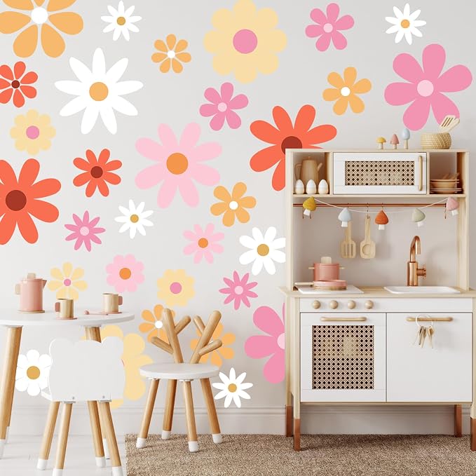 TaoBary 12 Sheet Big Daisy Wall Sticker Decal Flower Wall Decal Removable | Large Flower Wall Sticker, Floral Decal, Daisy Bedroom Room Decor, Pink Orange White Peel and Stick, Nursery Home Wall Decor - Image 4