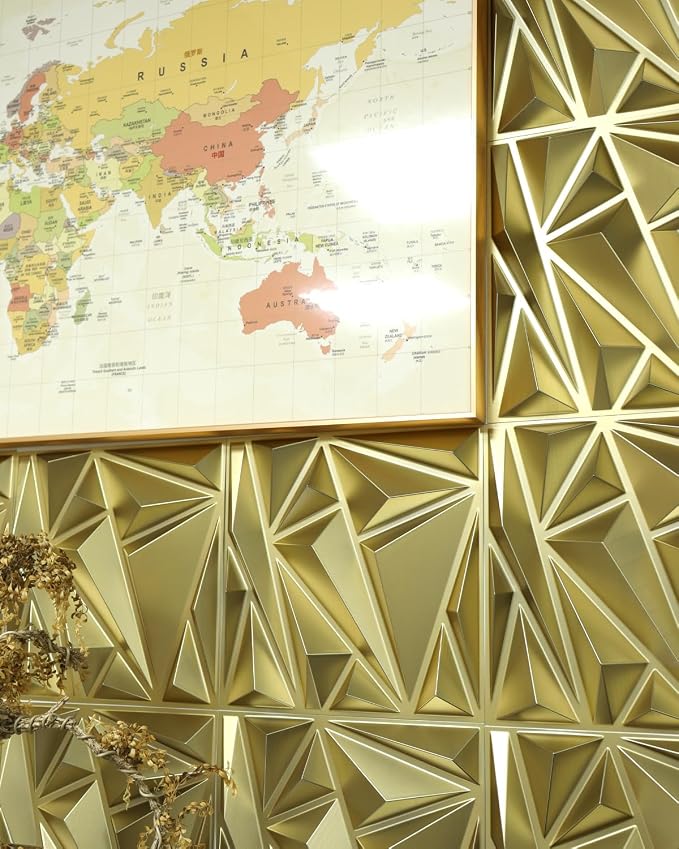 STICKGOO Gold 3D Wall Panels for Interior Wall Decor, 12''x12'', 33 Pack | PVC Lightning Diamond Design, Accent Wall Paneling for Bedroom, Gaming, Living Room, TV Background Decor, Cover 32.Sq.Ft - Image 6