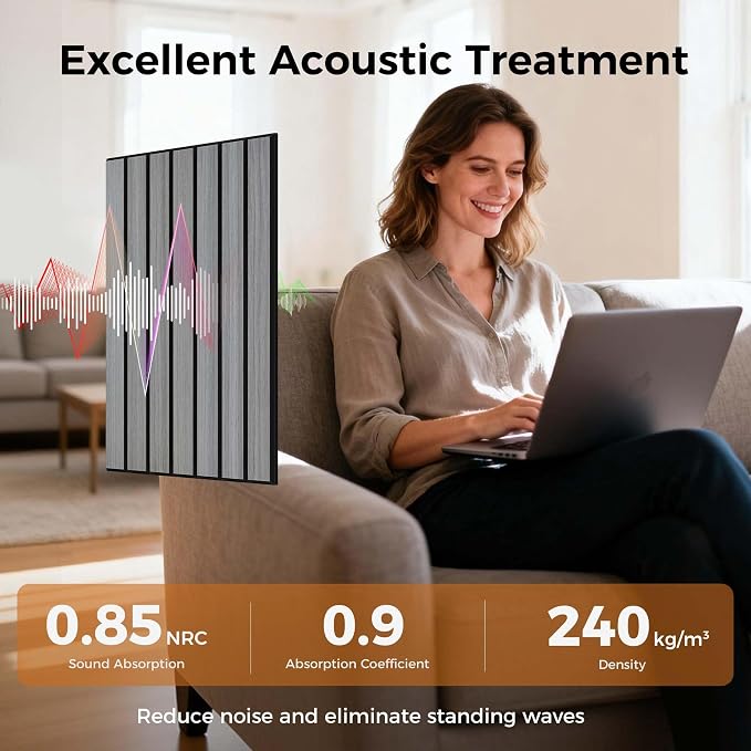 TO-TH 12Pack Acoustic Panels Peel and Stick Soundproof Wall Panel, Gray Oak | Self-Adhesive Wall Panels, PVC Wood Grain Finish, 100% Polyester Fiber, Reduce Echo&Noise for Home Office, Studio, Bedroom - Image 3