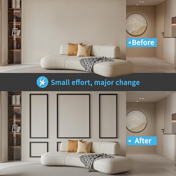 Art3d Pre-Cut Wall Molding Set of 6 pcs, 3 Top 3 Bottom, Black | Ready-to-Assemble Wainscoting Panel, High-Impact, Precision Pre-Cut, DIY-Friendly, Ideal for Indoor Wall Decor, Accent Walls - Image 4