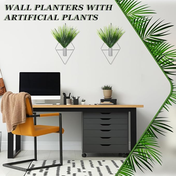 Canlierr 2 Pack Hanging Planters Wall Decor for Indoor, Metal Vase | Artificial Plants Included, Modern Geometric Wall Decor for Bathroom Living Room Bedroom, Boho Style Metal Holders - Image 5