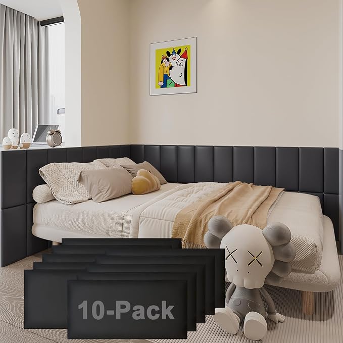 YU LI 3DH 3D Anti-Collision Wall Padding for Kids Self-Adhesive 10PCS Black headboard Panels for Wall Peel and Stick headboard by YULI3DH