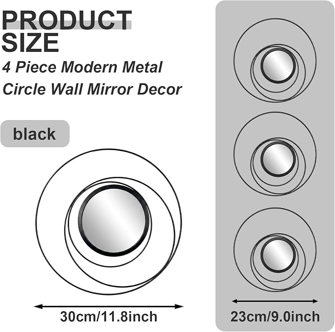 4 Piece Gold Round Wall Mirror Set Modern Metal Circles for Home Decor - Image 2