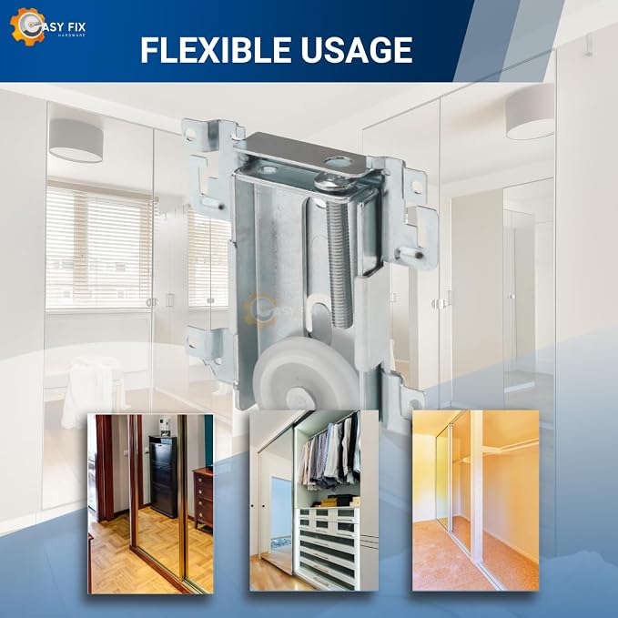 Steel-Framed Mirror Bottom Closet Door Roller Assembly Convex 1-7/16" Wheels | Roller Replacement for Closet Mirror Wardrobe Doors | Nylon Flat Roller Wheels (4 Pack) - Image 5