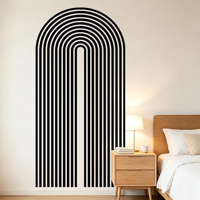 Black Geometric Arch Line Wall Decals, Minimalist Boho Wall Stickers | Boho mid-century black line arch peel and stick wall decor, removable vinyl wall art mural decoration for living room bedroom - Image 4