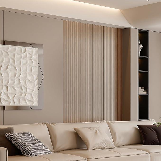 YLL YLL PVC Slat Wall Panel Peel and Stick 118"x 15.7" Faux Oak Grain Wood Slat Panel Self-Adhesive Wallpaper Soundproof 3D Wall Panels - Image 3