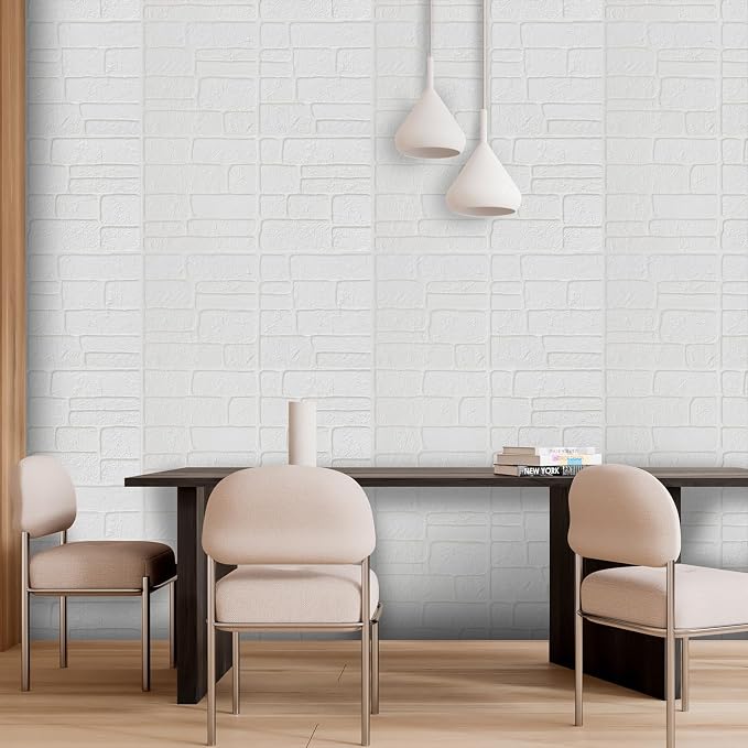 YU LI 3DH 3D Wall Panels Peel and Stick Faux Stone Wall Panel White 20-Pack Faux Brick Self-Adhesive Wallpaper 3D Foam Brick Wallpaper - Image 2