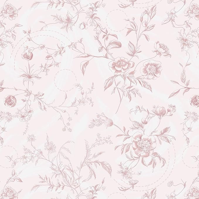 Ismoon Floral Wallpaper Peel and Stick Pink Stick on Wall Paper Vintage French Contact Paper for Cabinet Textured Removable Self Adhesive Wallpaper Vinyl Roll Shelf Deco, 17.3x787in by Ismoon