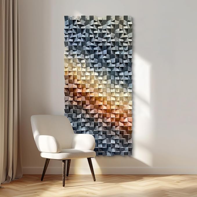 LIUZEYUE Narrow Statement 3D Wooden Wall Decor with Raised Mosaic Surface | 3D wood wall art; charcoal and copper, hand-finished color; entryway narrow wall accent; 23.6 x 47.2 in - Image 9