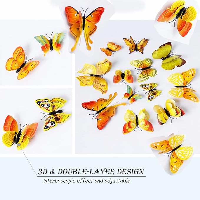 OPSEAM 3D Butterfly Wall Decor Butterfly Decorations Stickers with Magnets | 24 PCS Gold,12 Styles Double Layer Butterfly for Classroom Decoration,Locker Refrigerator, Reusable,Waterproof - Image 3